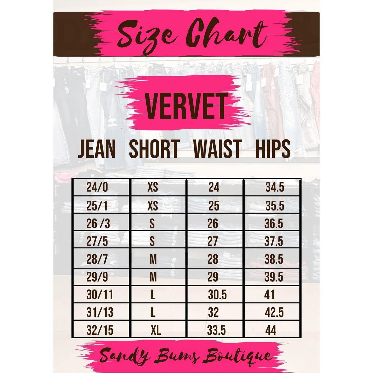 How Vervet Sizing Compares to Judy Blue Sandy Bums Boutique