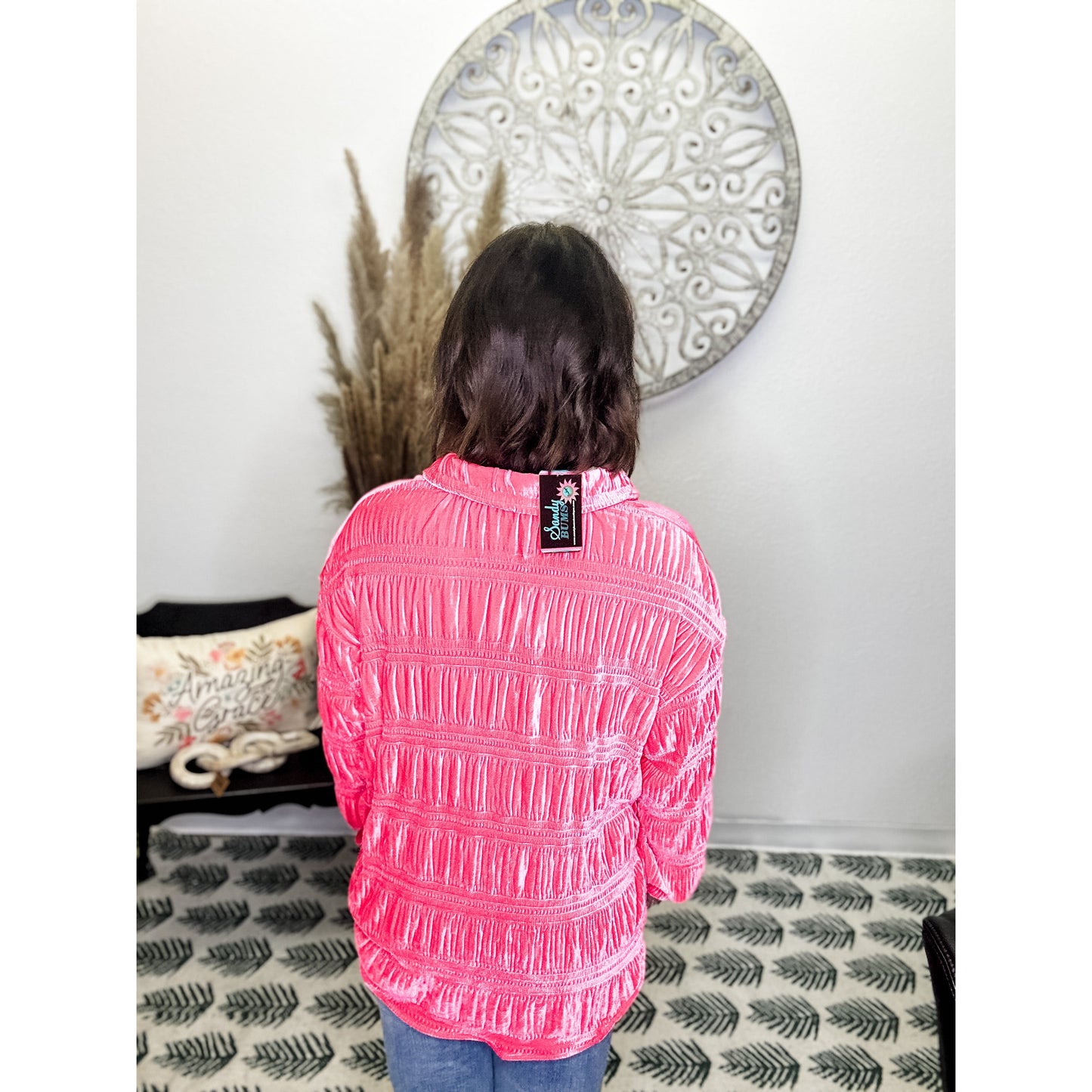 Hot Pink Velvet Button Down