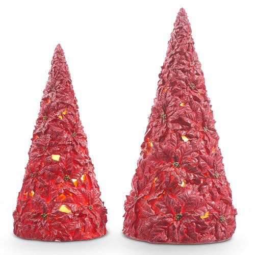17" Red Lighted Poinsettia Trees
