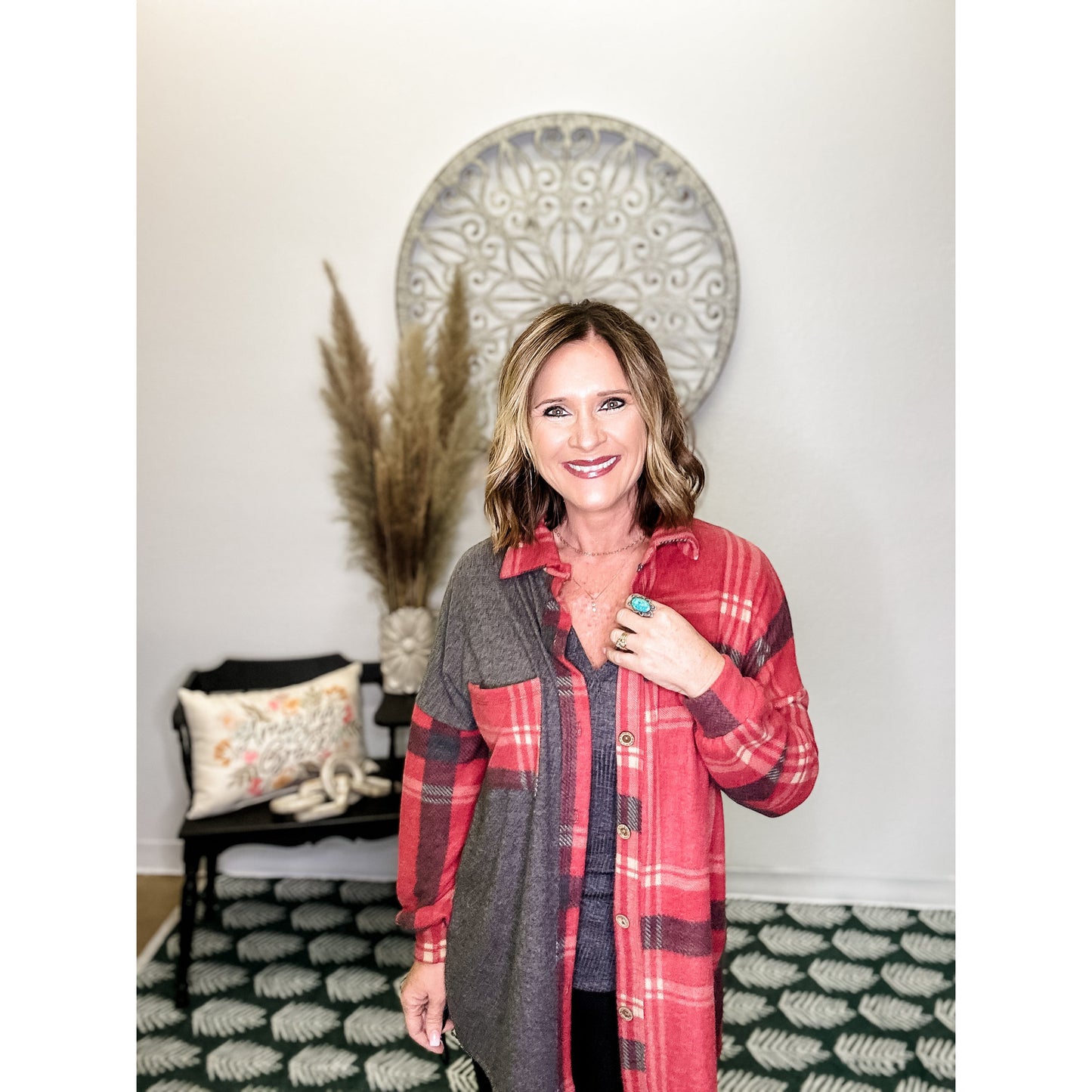 Plaid Colorblock Shacket