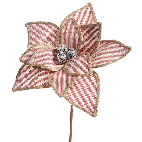 12" Red Ticking Stripe Poinsettia Stem