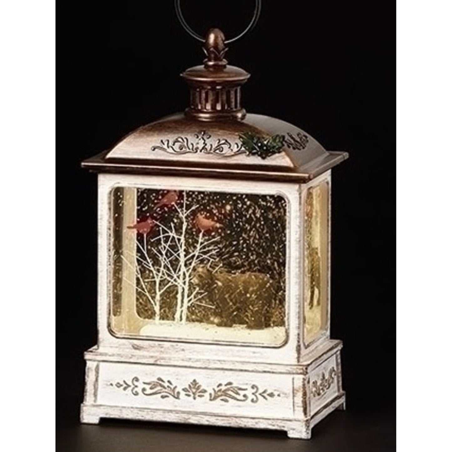 Black Bear w/ Holly LED Swirl Lantern