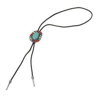 Western Oval Turquoise Bolo Tie Necklace