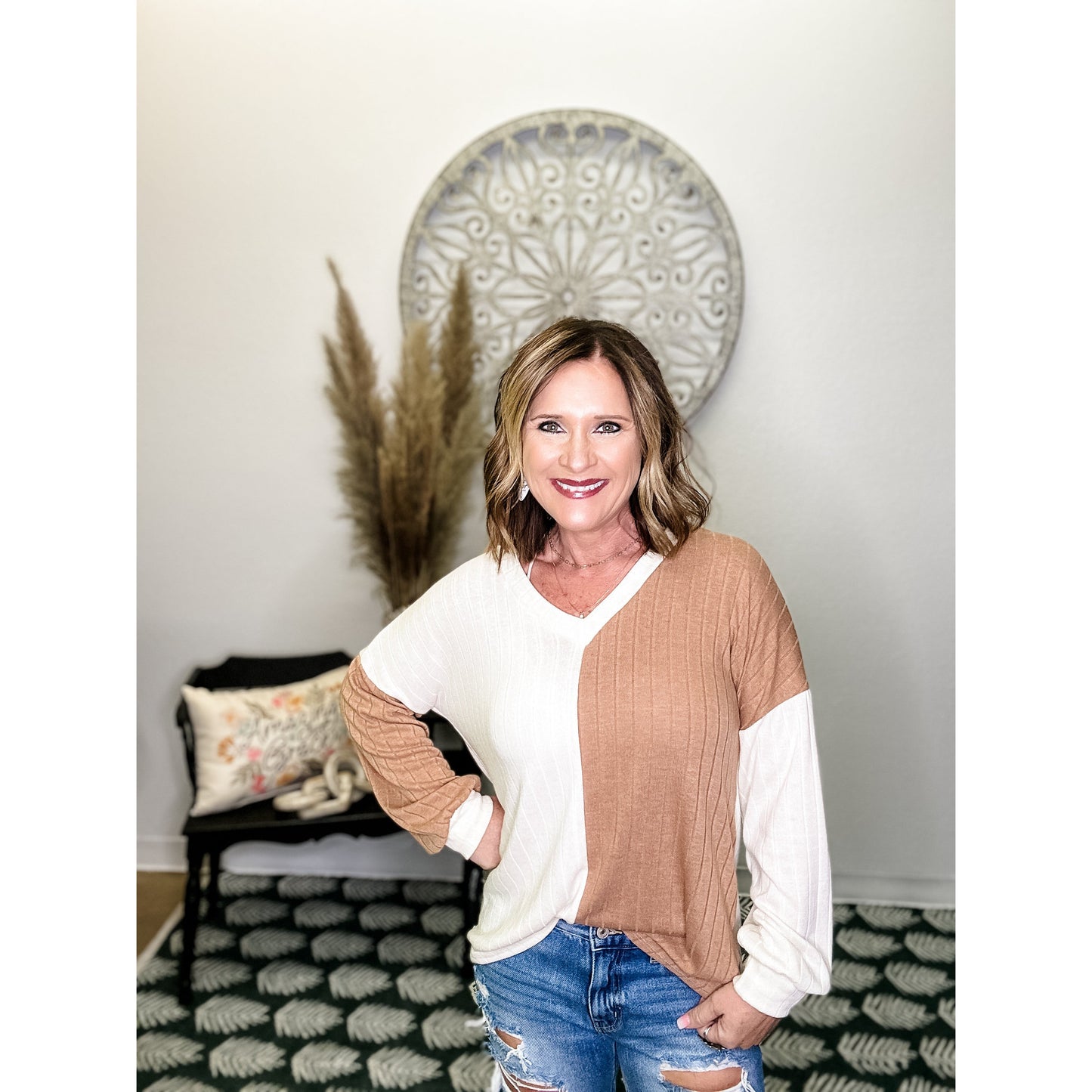 Ribbed V Neck Top