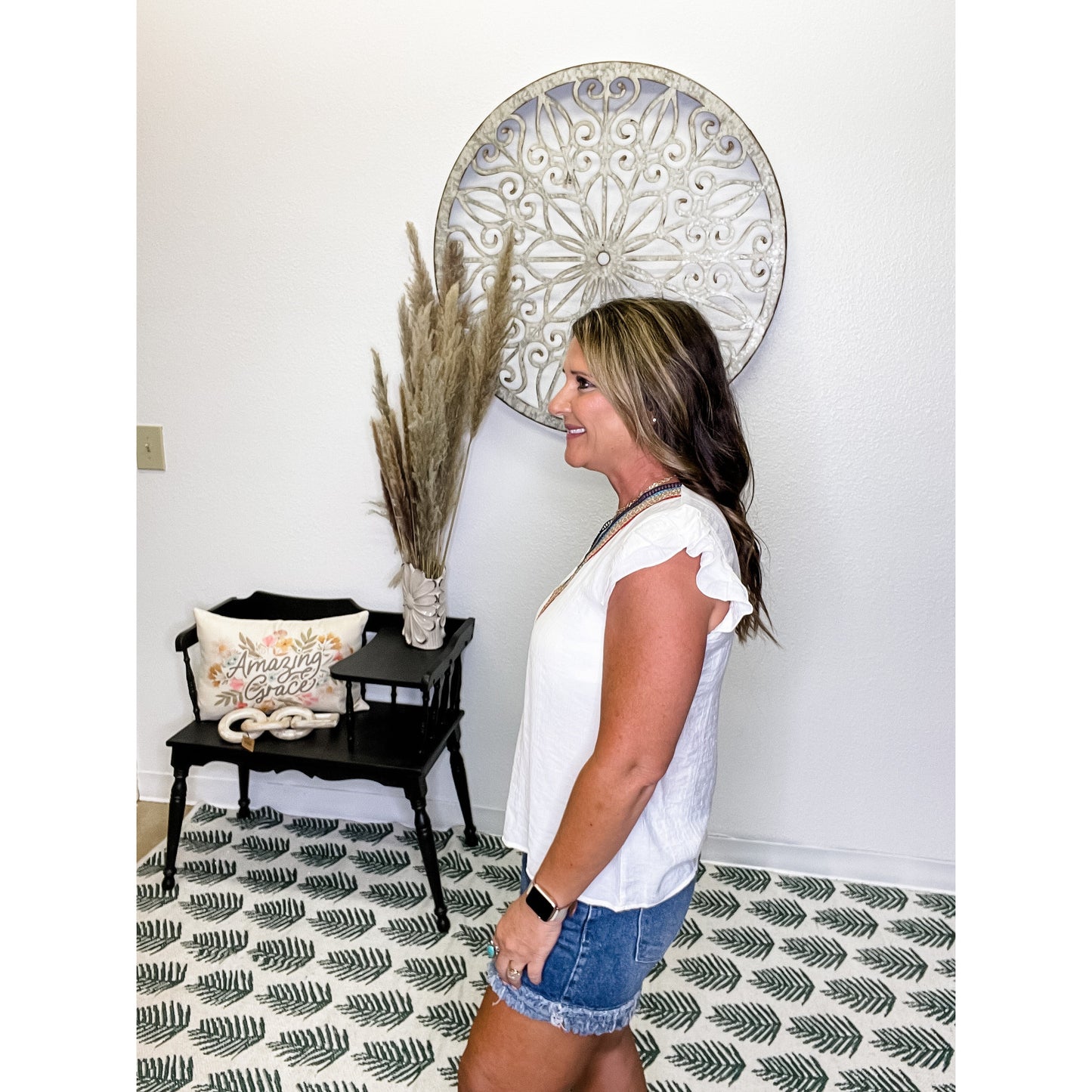 V-Neck Ruffle Sleeve Top