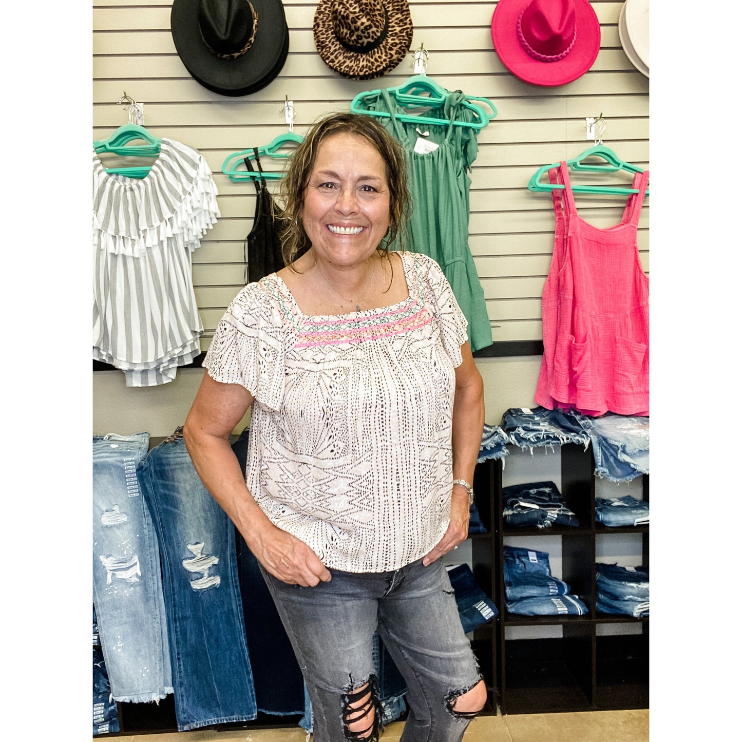 Embroidered Neckline Top
