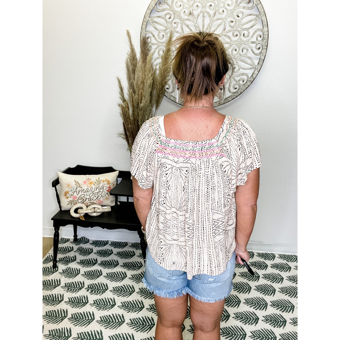 Embroidered Neckline Top