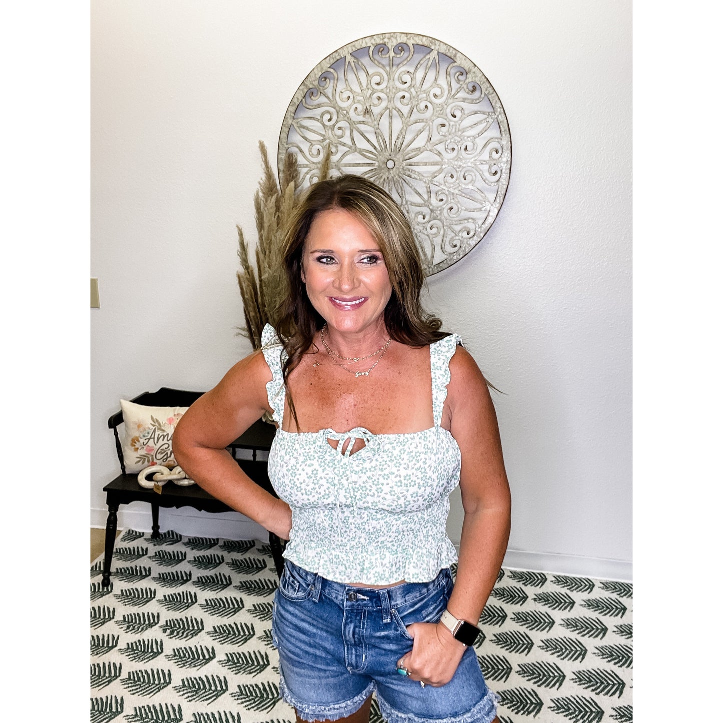 Green Smocked Tank Top
