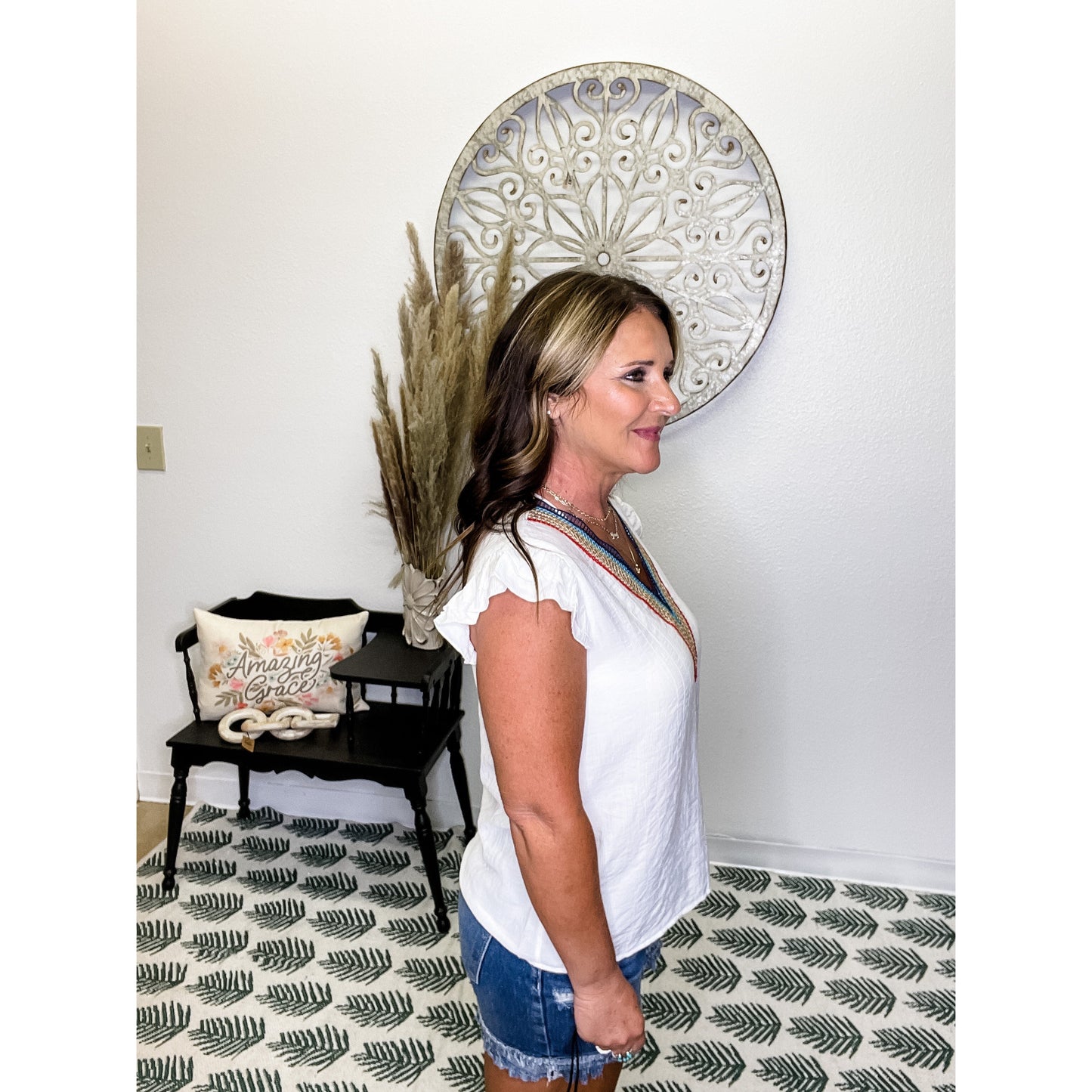 V-Neck Ruffle Sleeve Top