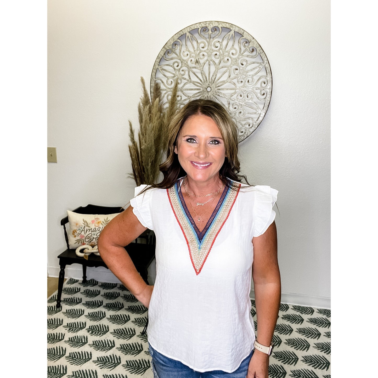 V-Neck Ruffle Sleeve Top