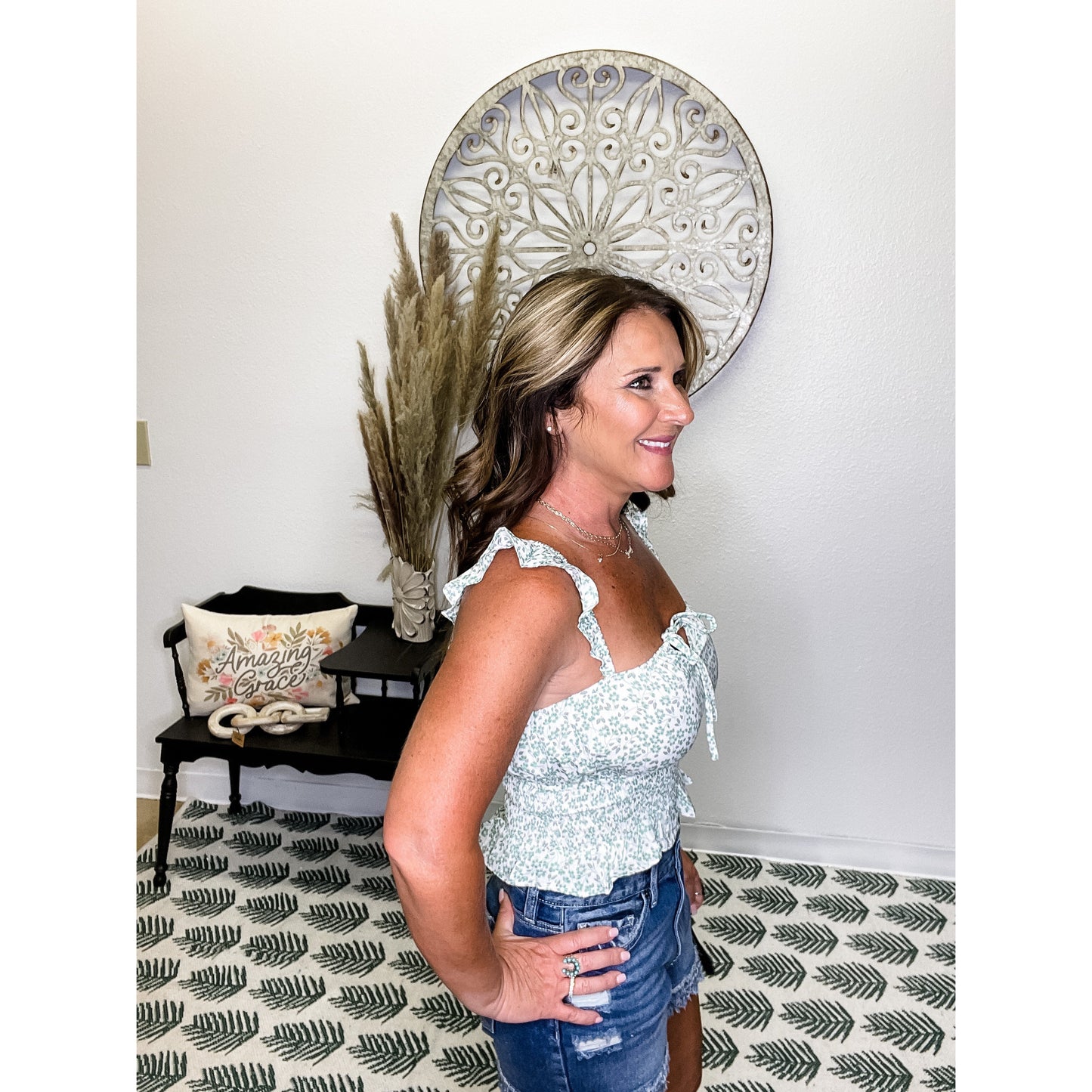 Green Smocked Tank Top