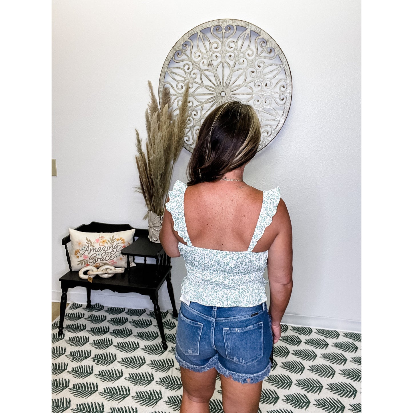 Green Smocked Tank Top