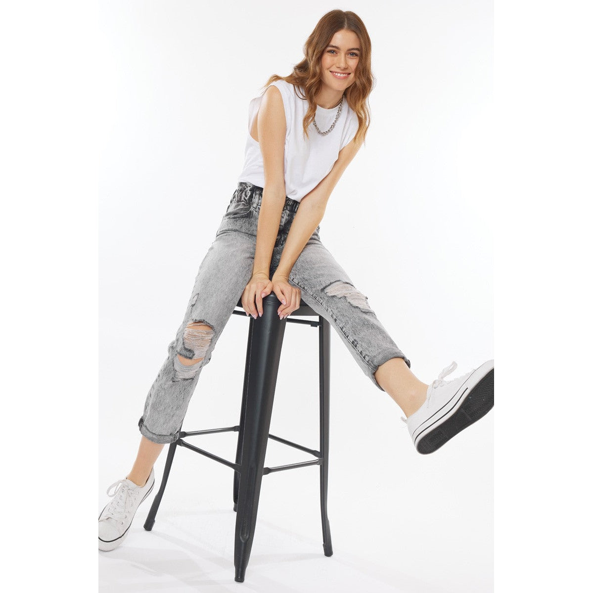 High Rise Paperbag Boyfriend Jeans