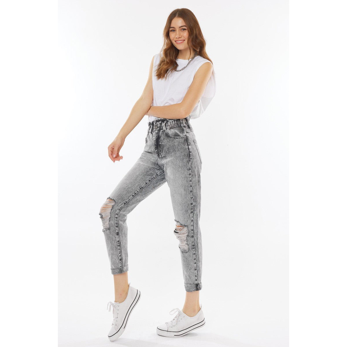 High Rise Paperbag Boyfriend Jeans