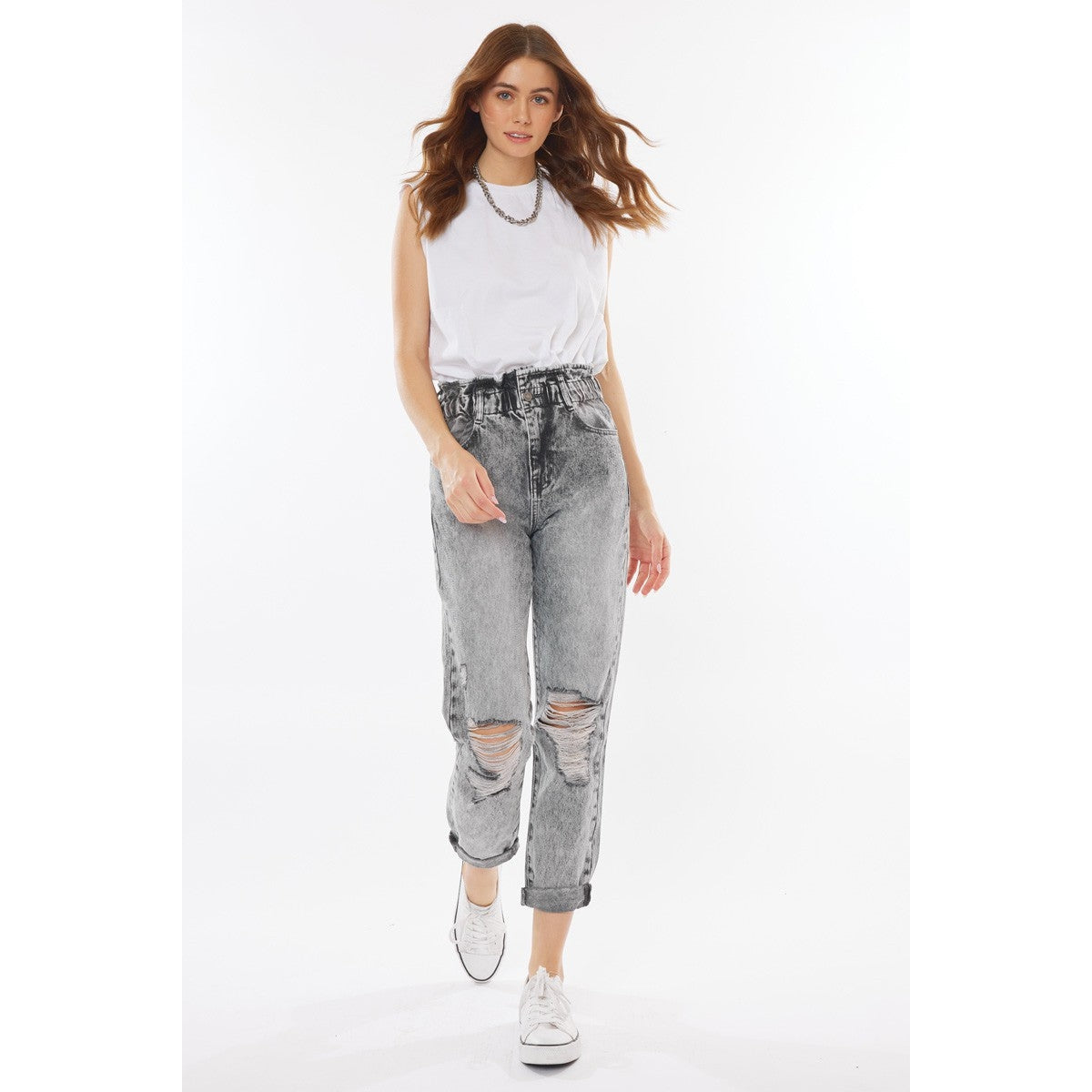 High Rise Paperbag Boyfriend Jeans