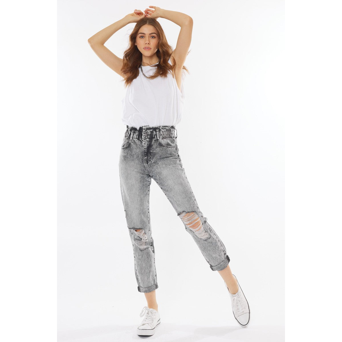 High Rise Paperbag Boyfriend Jeans