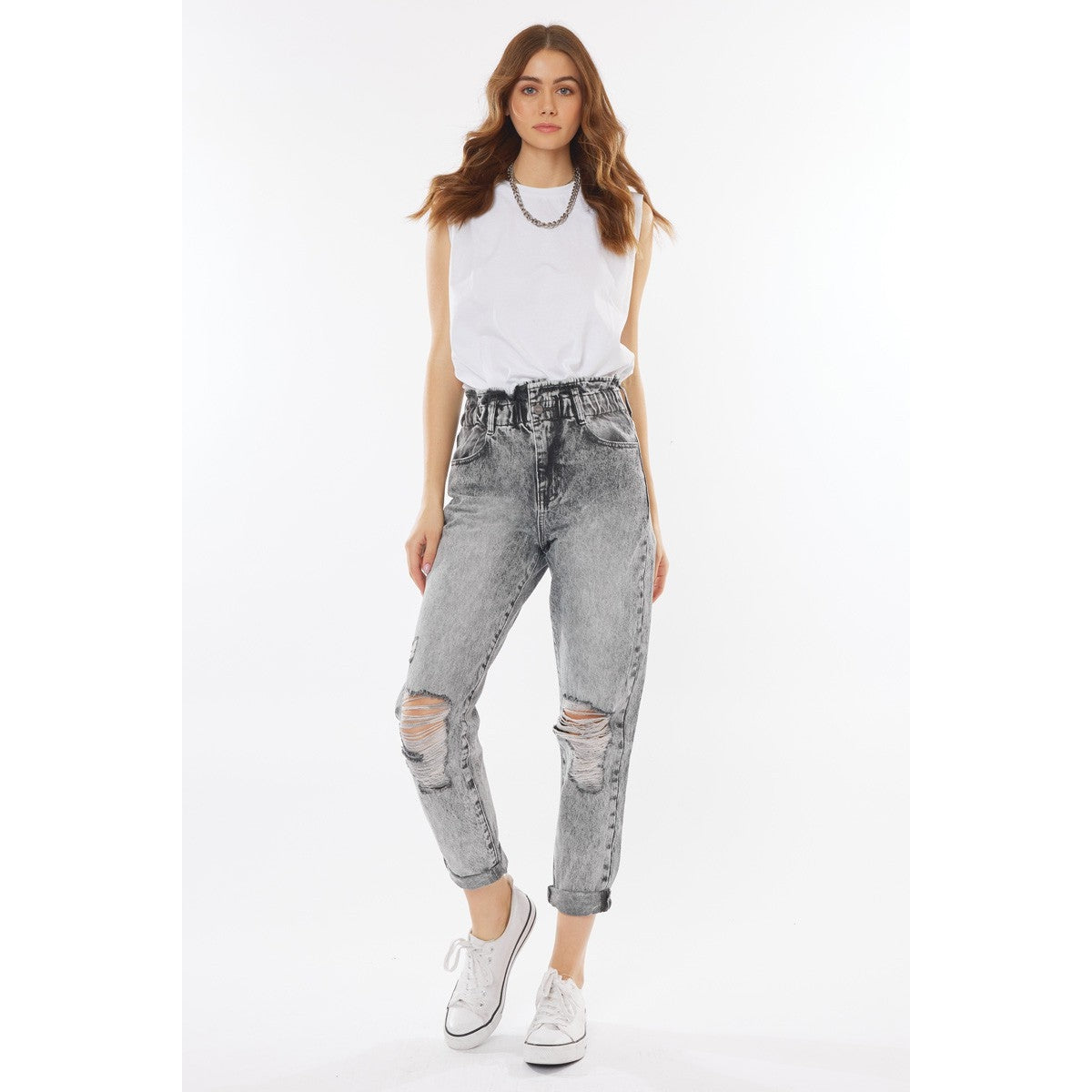 High Rise Paperbag Boyfriend Jeans