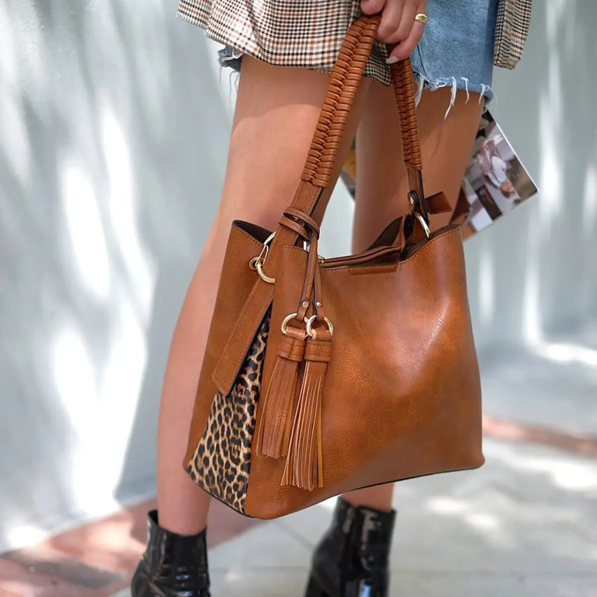 Animal Print Contrast Hobo