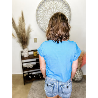 🟠Blue Power Shoulder Crop Tee