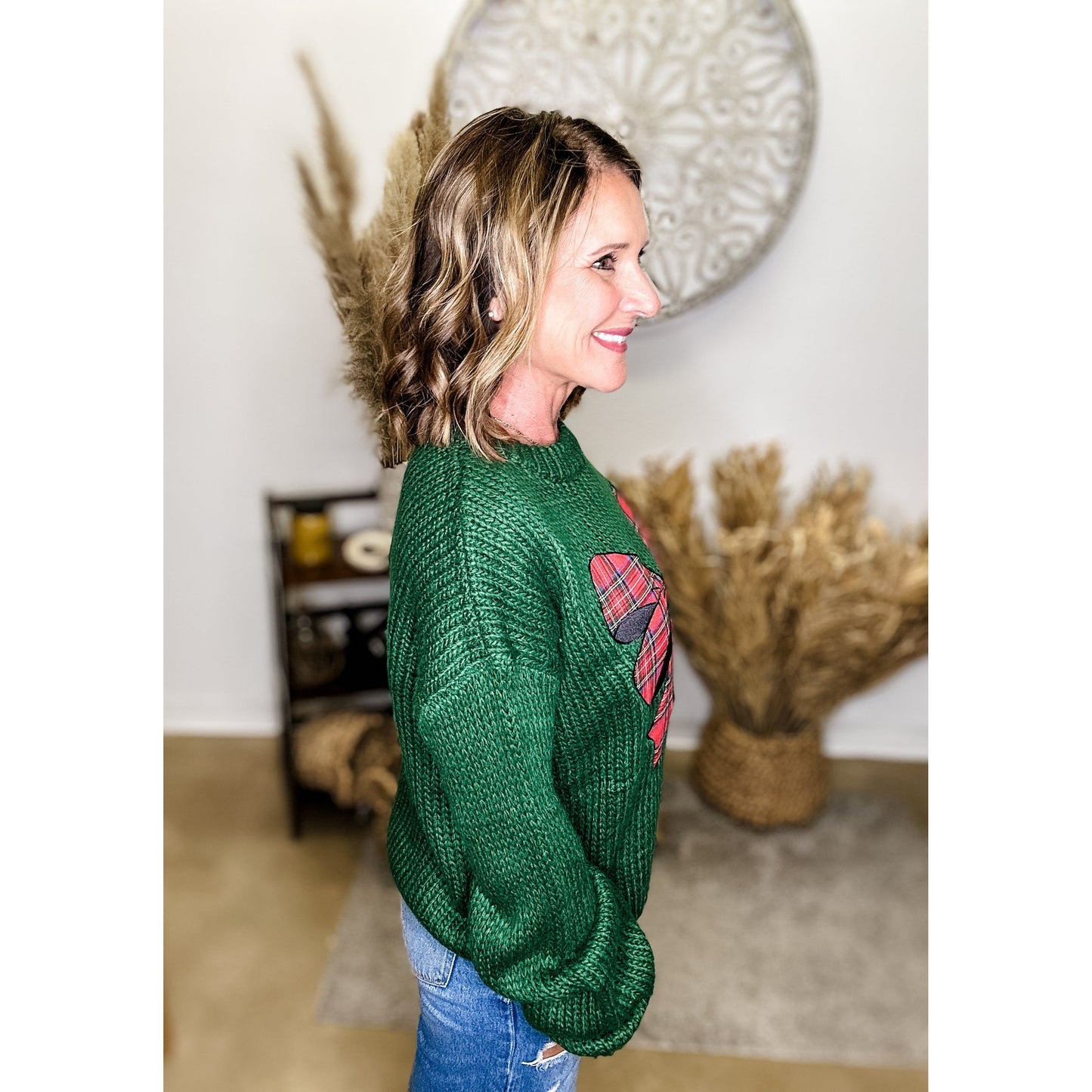 Christmas Sweater With Plaid Bow