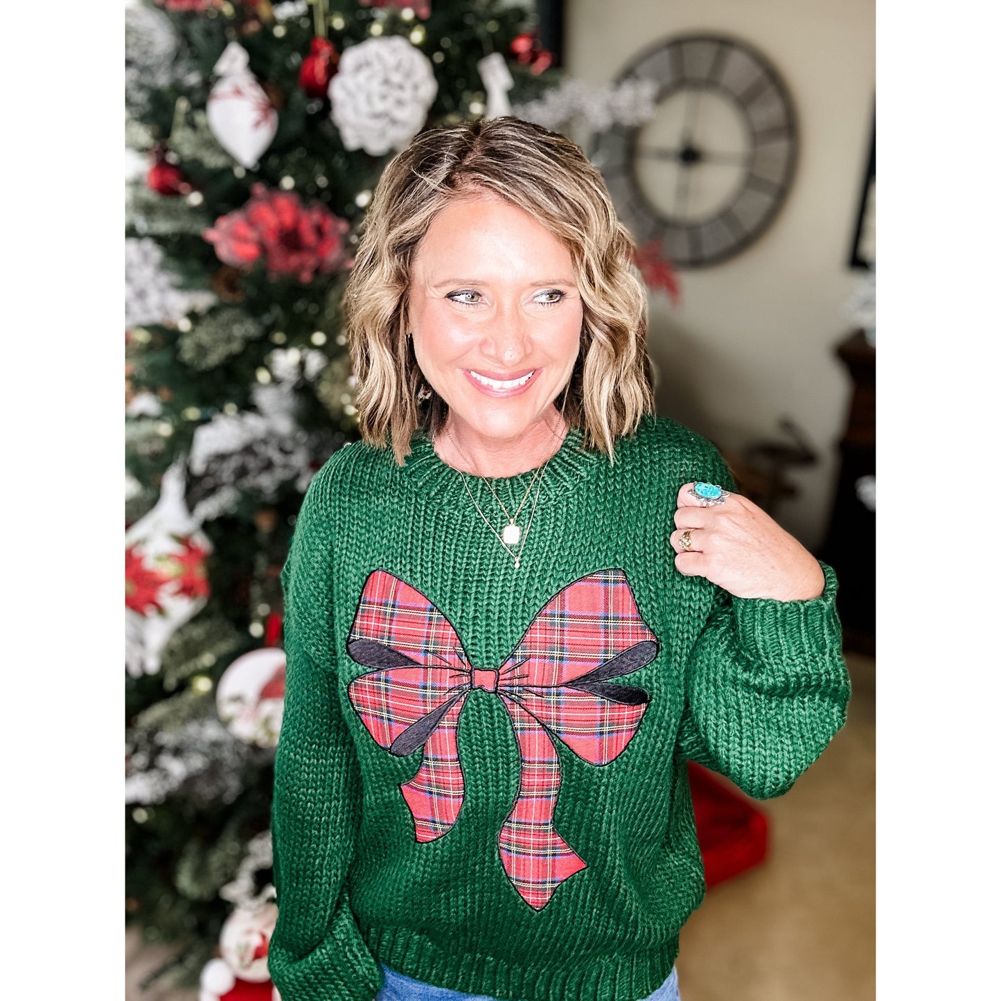 Christmas Sweater With Plaid Bow