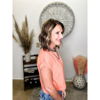 Coral Power Shoulder Crop Tee