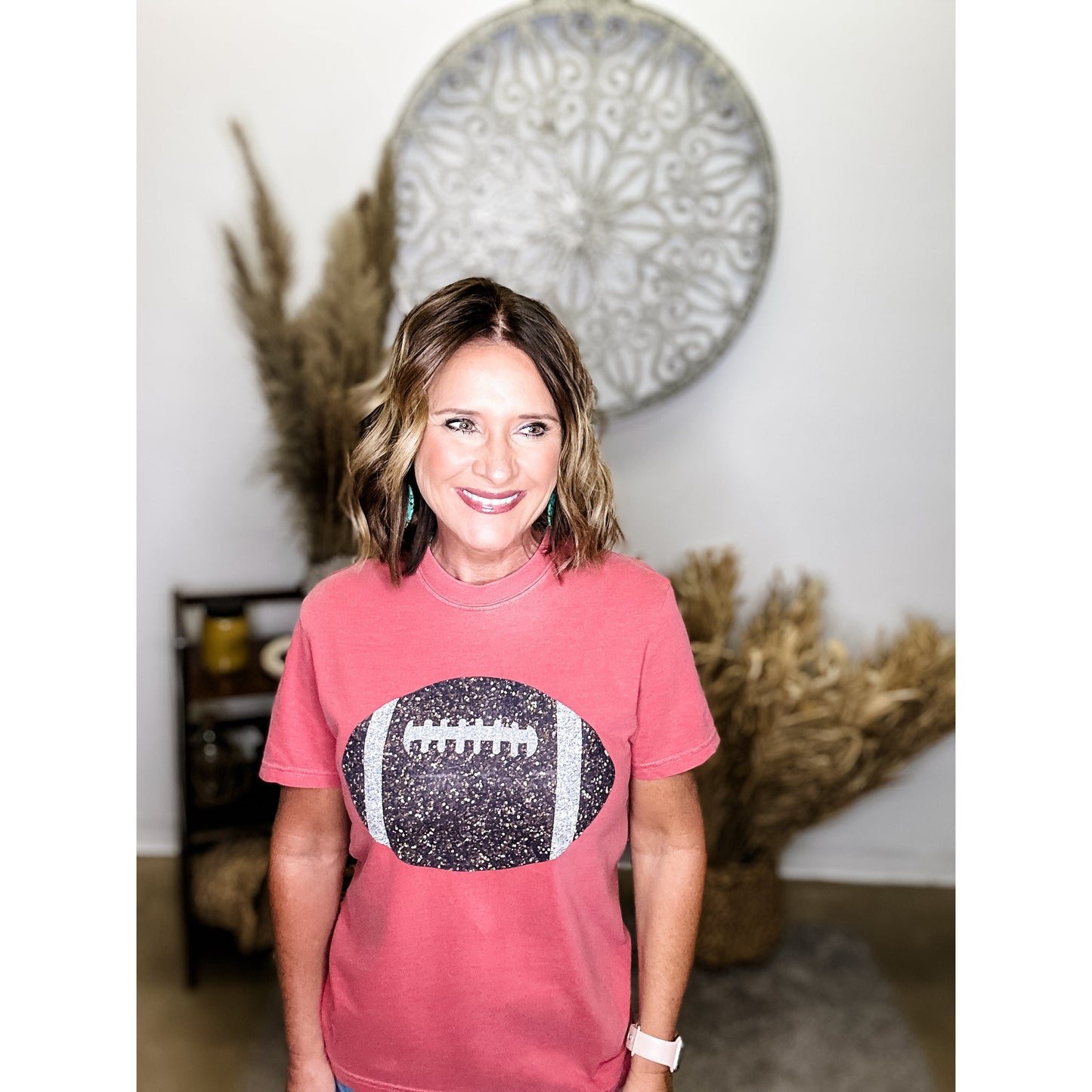 Crimson Glitter Football Tee