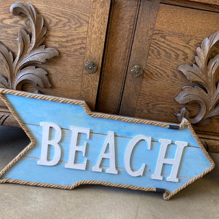 Beach Sign Wood With Rope