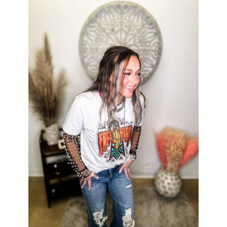 Embellished Long Sleeves Mesh Top