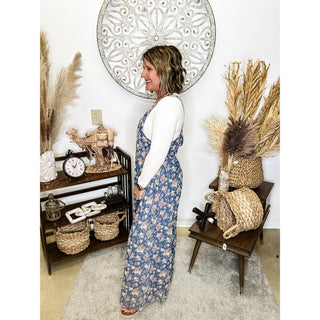 Floral Print Denim Overall