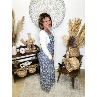 Floral Print Denim Overall