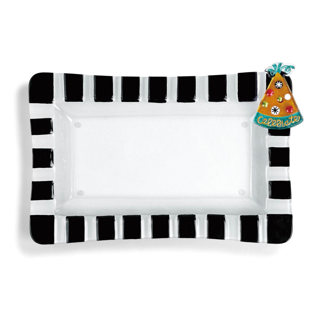 Black and White Striped Rectangle Pop-In Platter