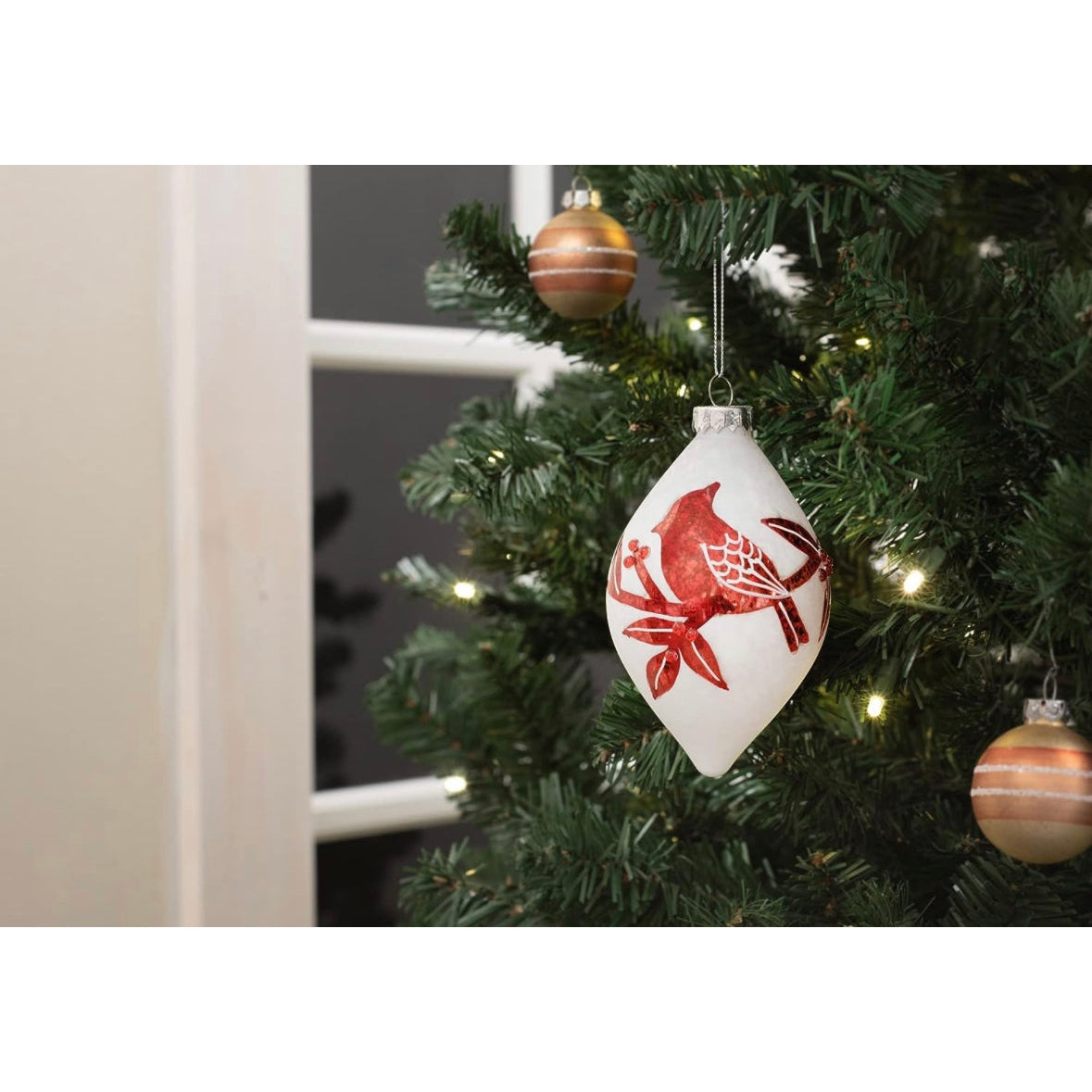 Cardinal Finial Winter White Ornament