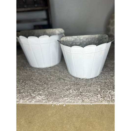 White Metal Wall Buckets-Set of 2