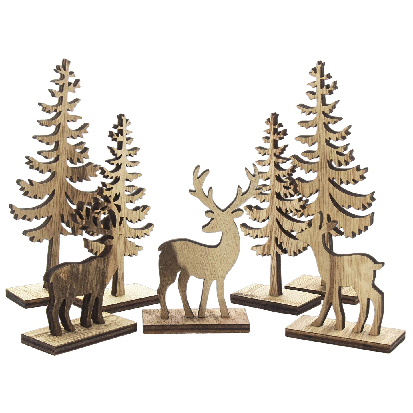 Wooden Deer & Tree Figurines
