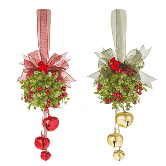 🟢Kissing Krystals 5″ Cardinal Jingle Bell Door Kissball Ornaments