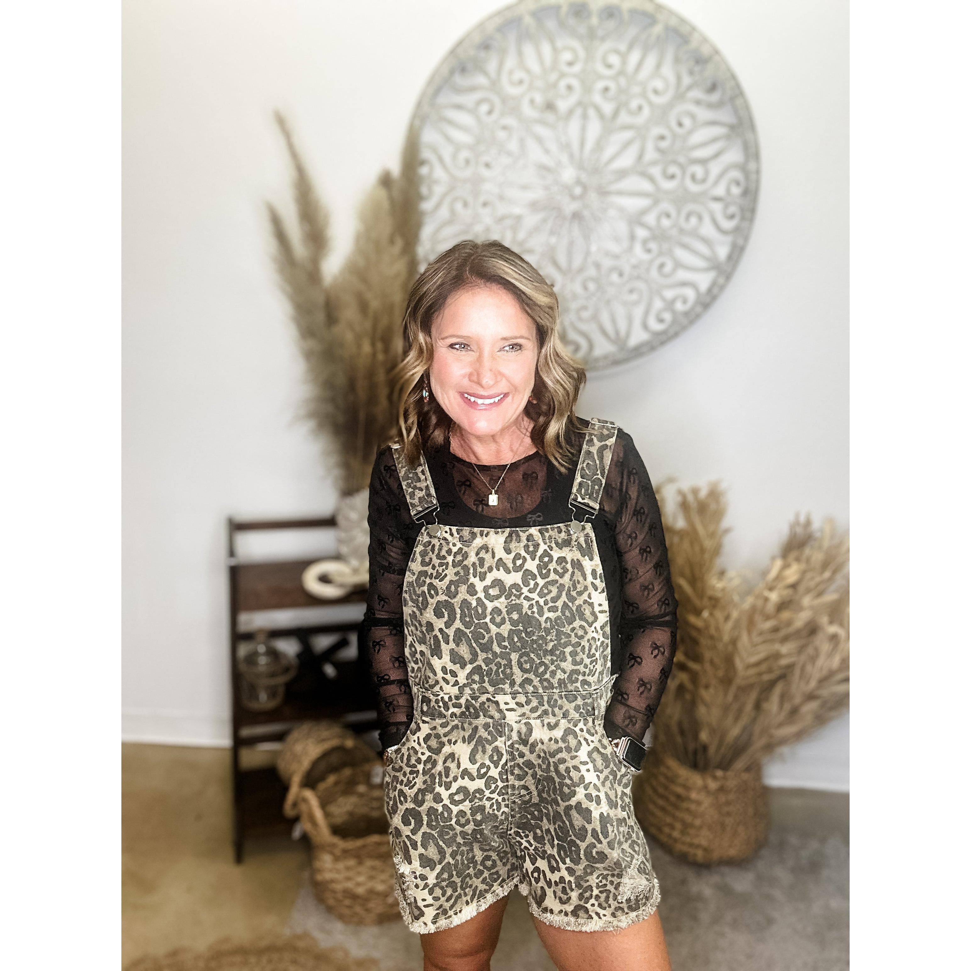 Leopard Short Overalls – Sandy Bums Boutique - Main Image