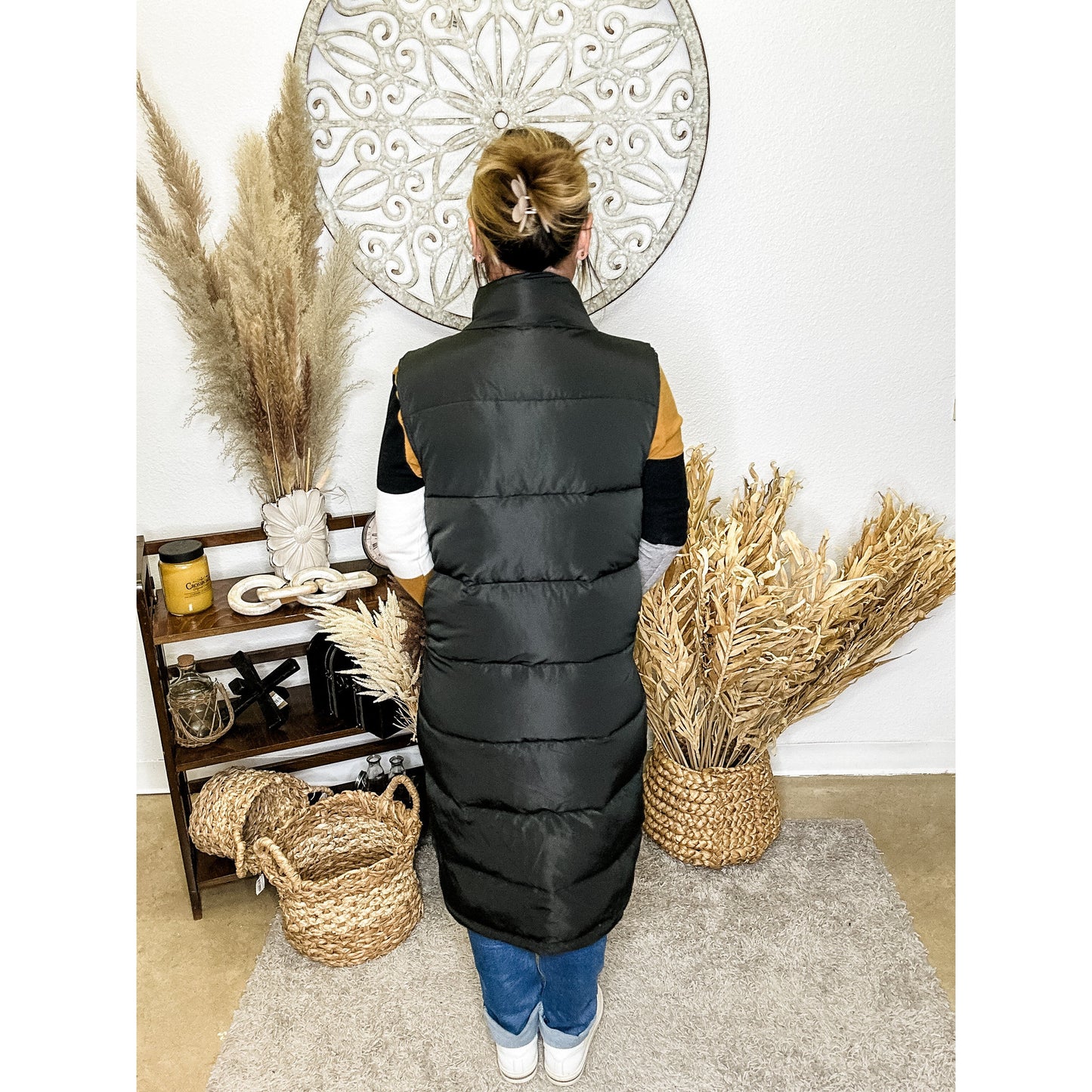 Long Puffer Vest | Black