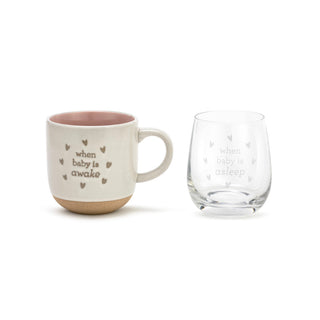 Mug and Wine Glass Set - When Baby Wakes/Sleeps