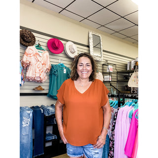 Orange Dolman Sleeve V Neck