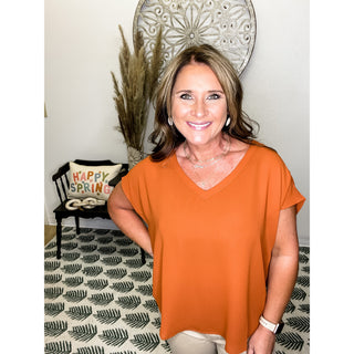 Orange Dolman Sleeve V Neck