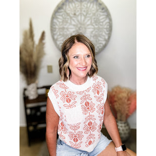 Orange Floral Sleeveless Sweater