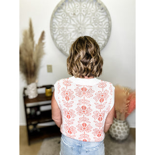 Orange Floral Sleeveless Sweater