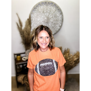 Orange Glitter Football Tee