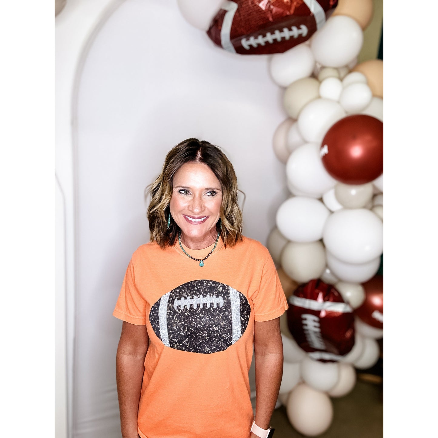 Orange Glitter Football Tee