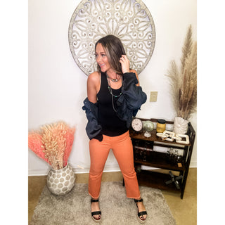 Orange Stretchy Pants | Cropped Flares