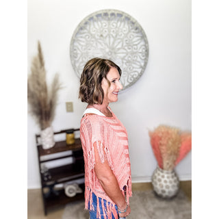 🟣Peach Fringe Top