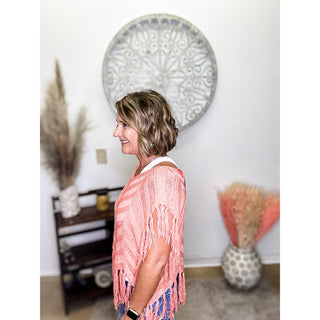 🟣Peach Fringe Top