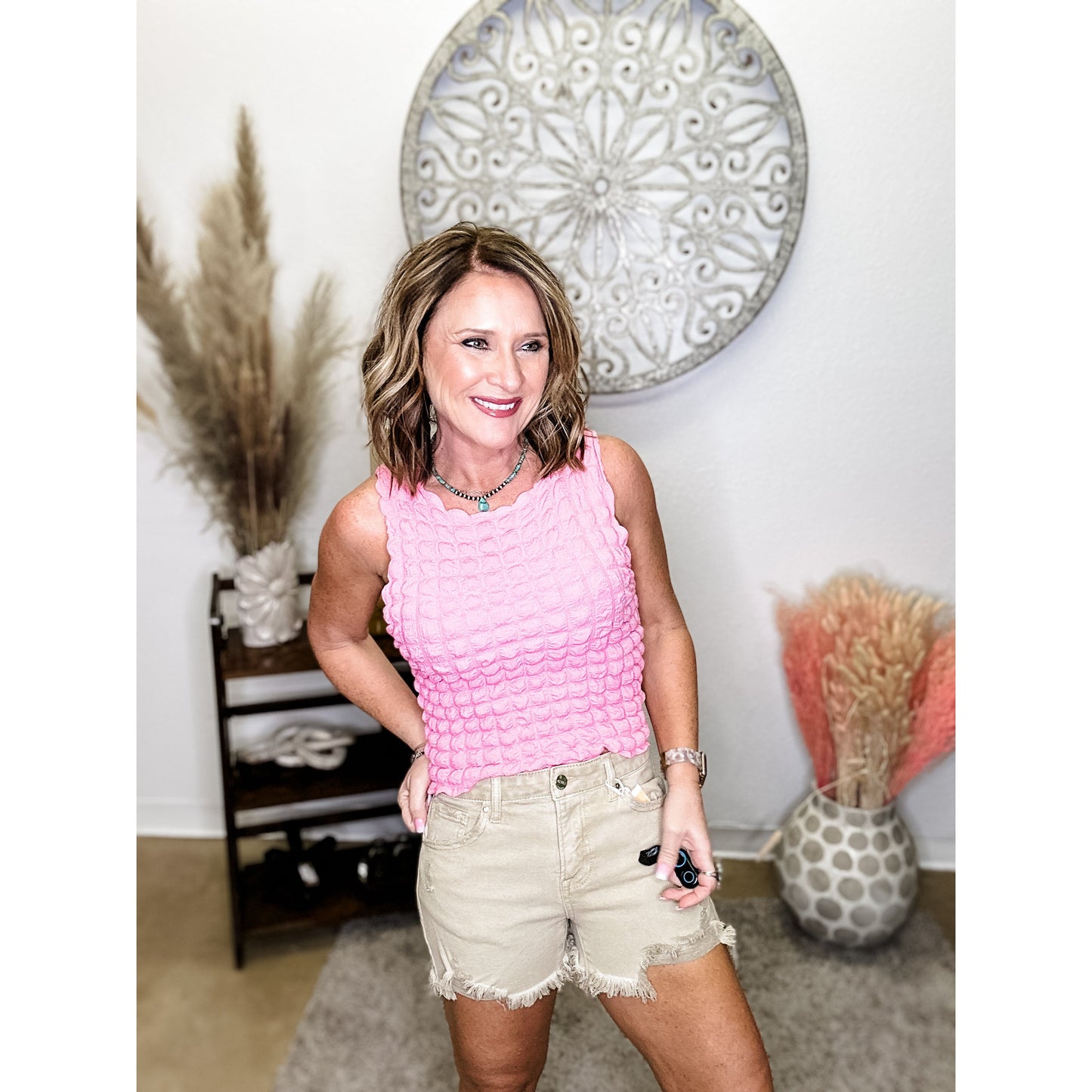 Pink Square Sleeveless Top
