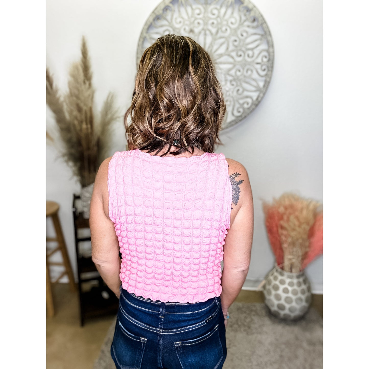 Pink Square Sleeveless Top